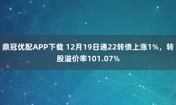鼎冠优配APP下载 12月19日通22转债上涨1%，转股溢价率101.07%